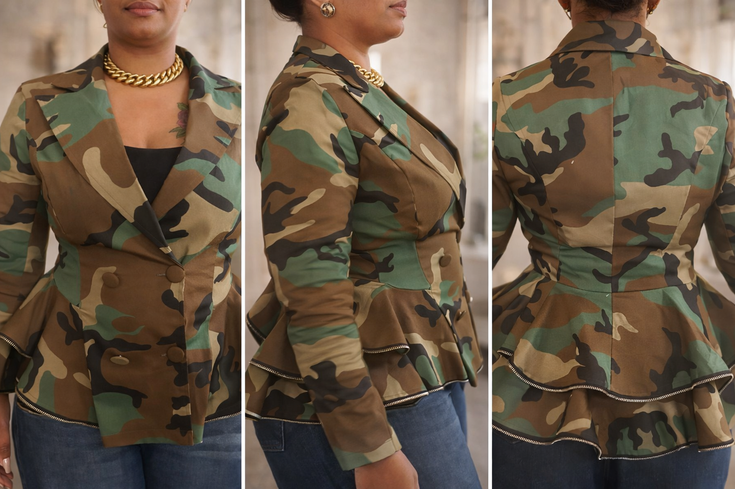 The Camouflage Couture Peplum Blazer