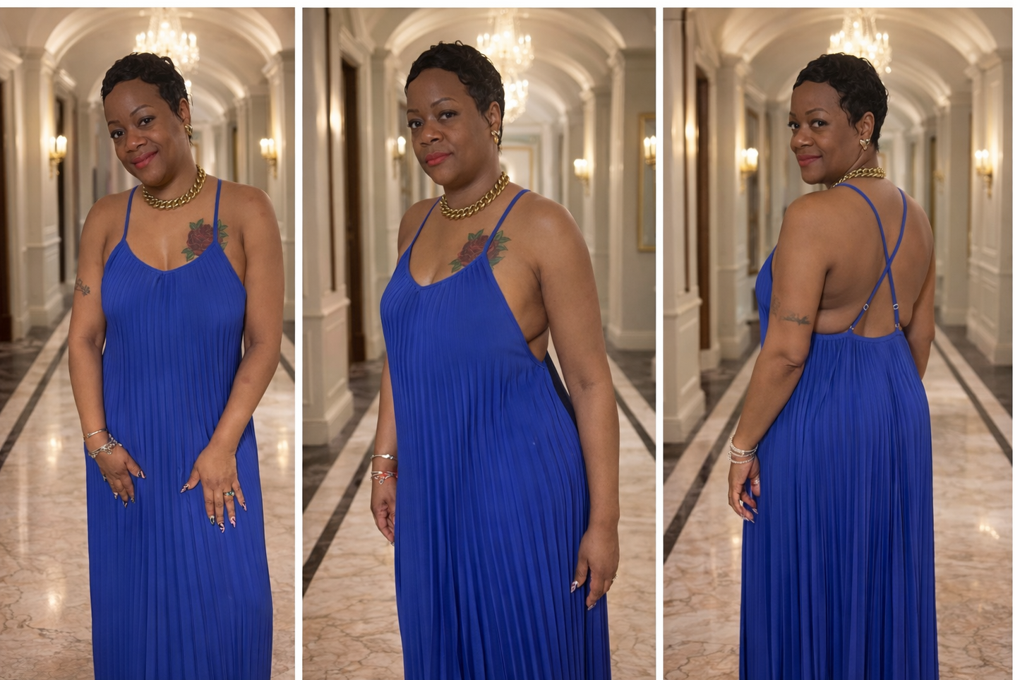 Royal Allure Pleated Maxi Dress
