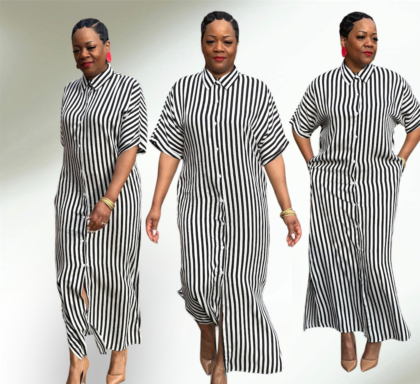 The “Stripe Authority” Button-Down Maxi Dress