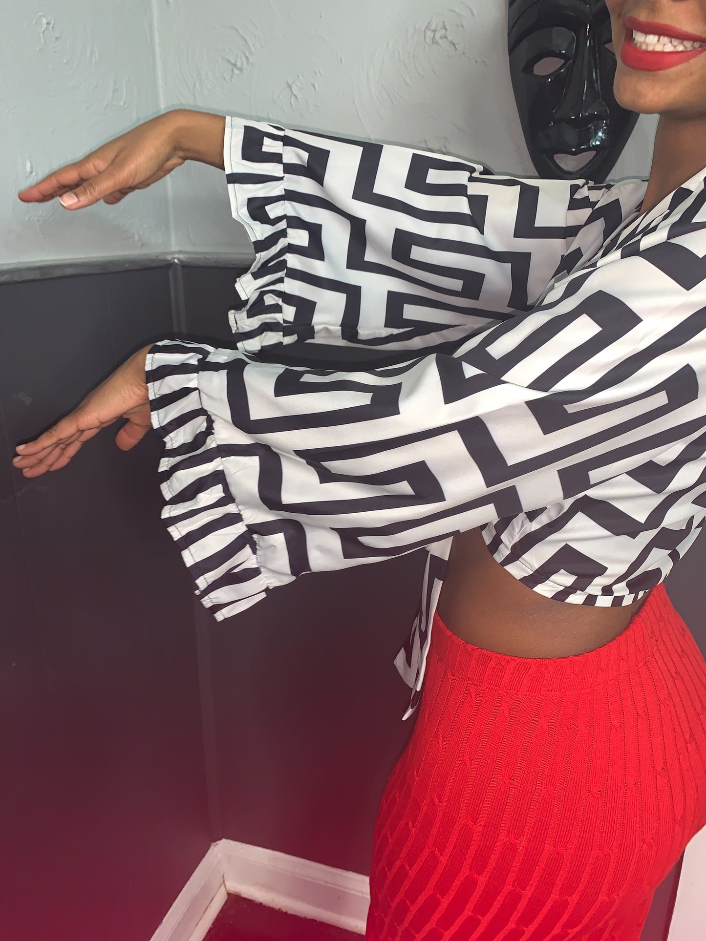 Black & White Bell Sleeve Top