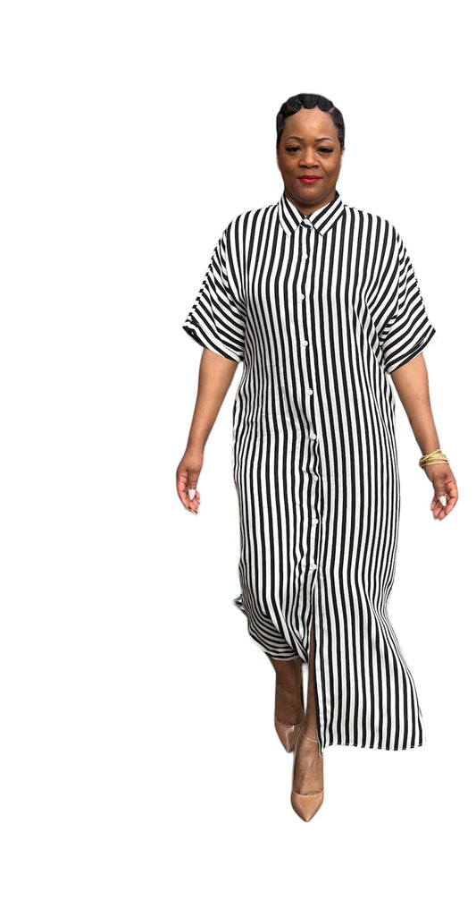 The “Stripe Authority” Button-Down Maxi Dress