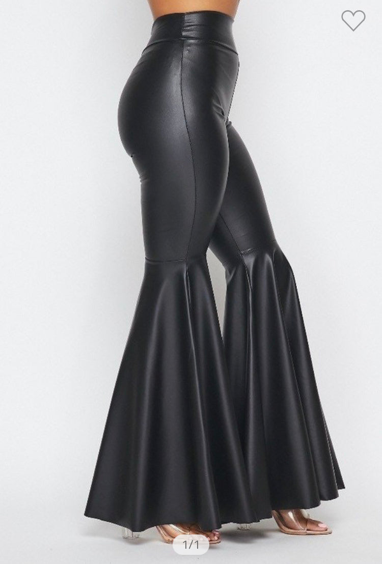 Faux Leather Flared Bell Bottom Pants