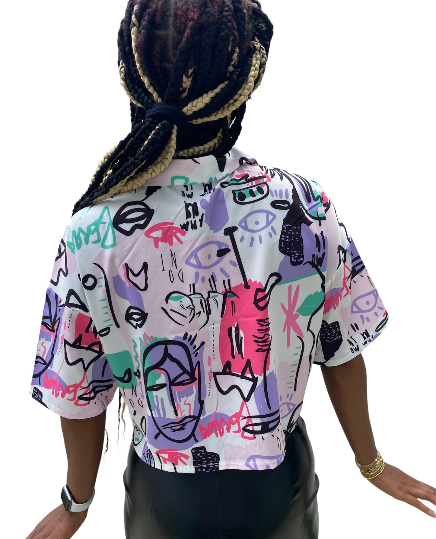 🎨 The “Canvas Queen” Cropped Button-Up