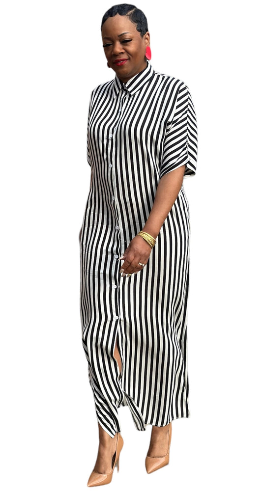 The “Stripe Authority” Button-Down Maxi Dress
