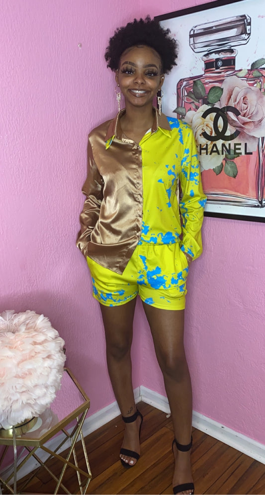 2 Piece Patchwork Casual Short Set