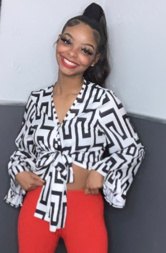 Black & White Bell Sleeve Top