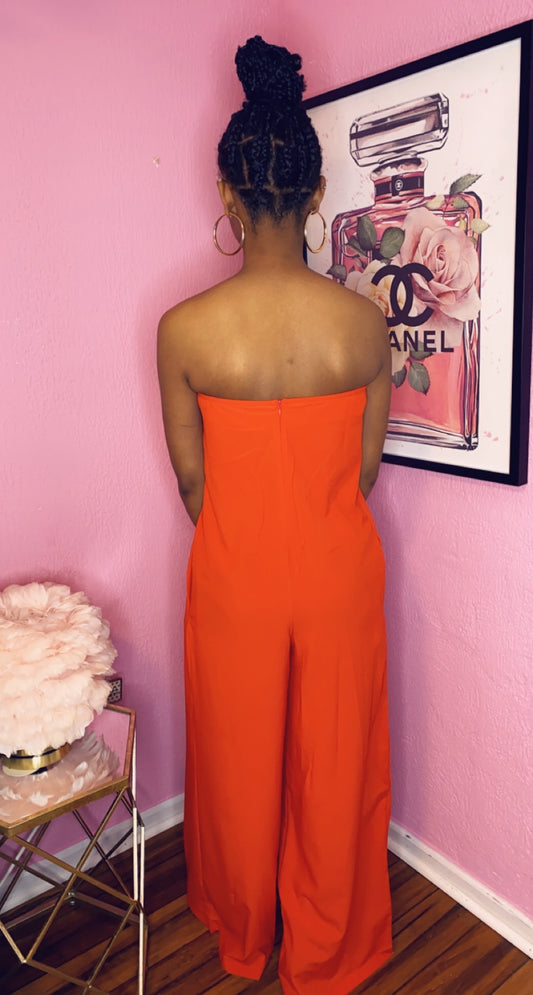 Red halter wide leg jumpsuit