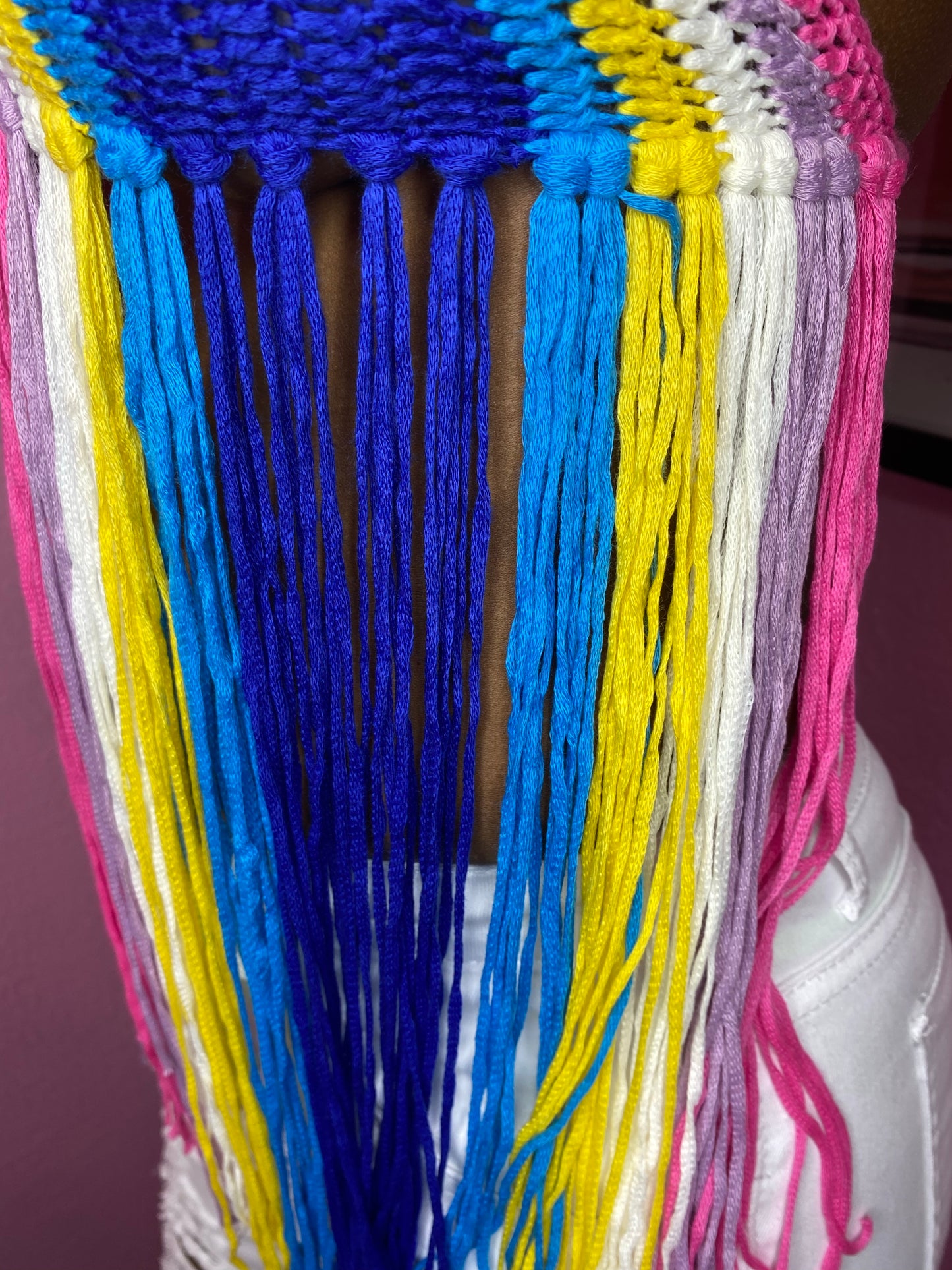 ColorBlock Fringe Tie Back Cover-up Top