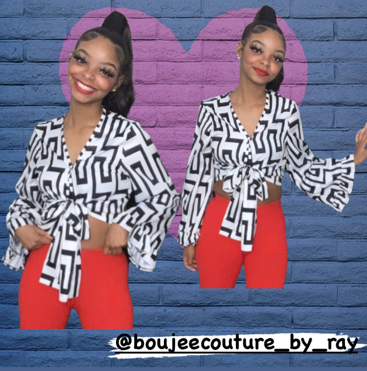 Black & White Bell Sleeve Top