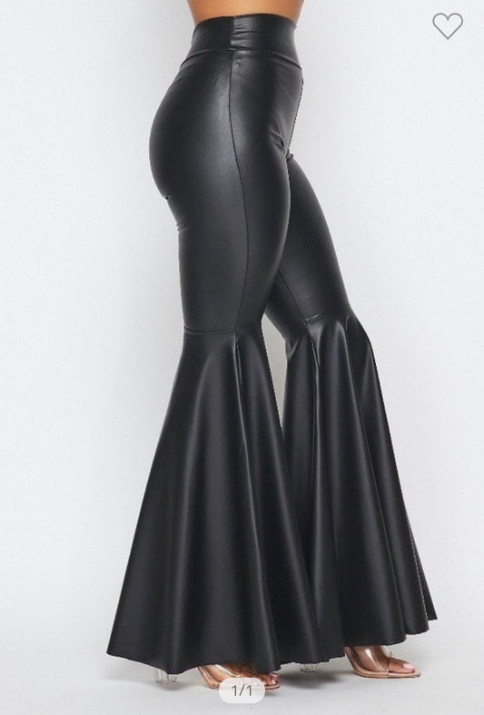 Faux Leather Flared Bell Bottom Pants