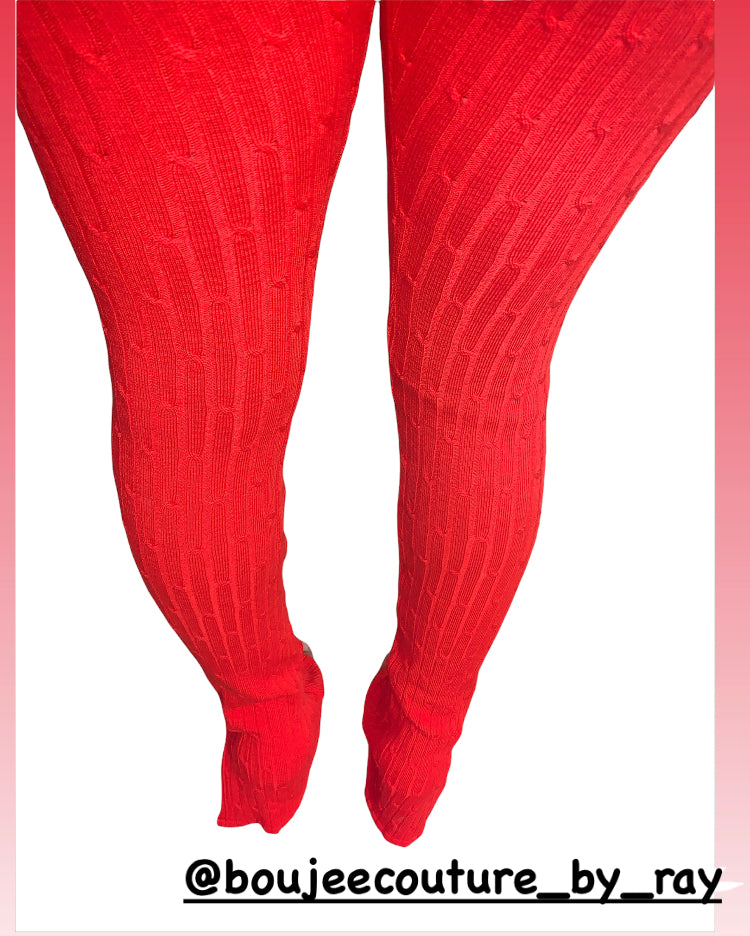 Red ribbed leggings w/slit