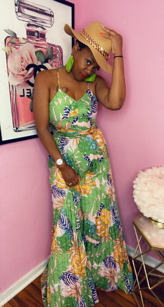 🌿 The “Palm Paradise” Wrap Maxi Dress